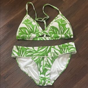 Athleta Green and White Leaf Print Bikini